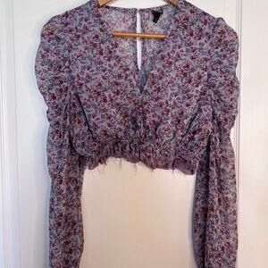 Purple floral long sleeve crop